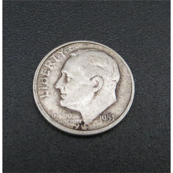 1951 USA Silver 10 Cent Coin