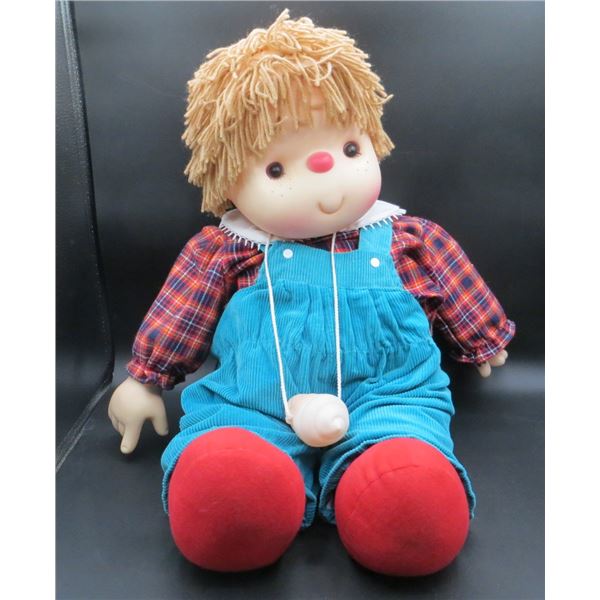 Vintage 1980's Ice Cream Doll 26" Tall Yarn Hair Overalls & Plaid Shirt