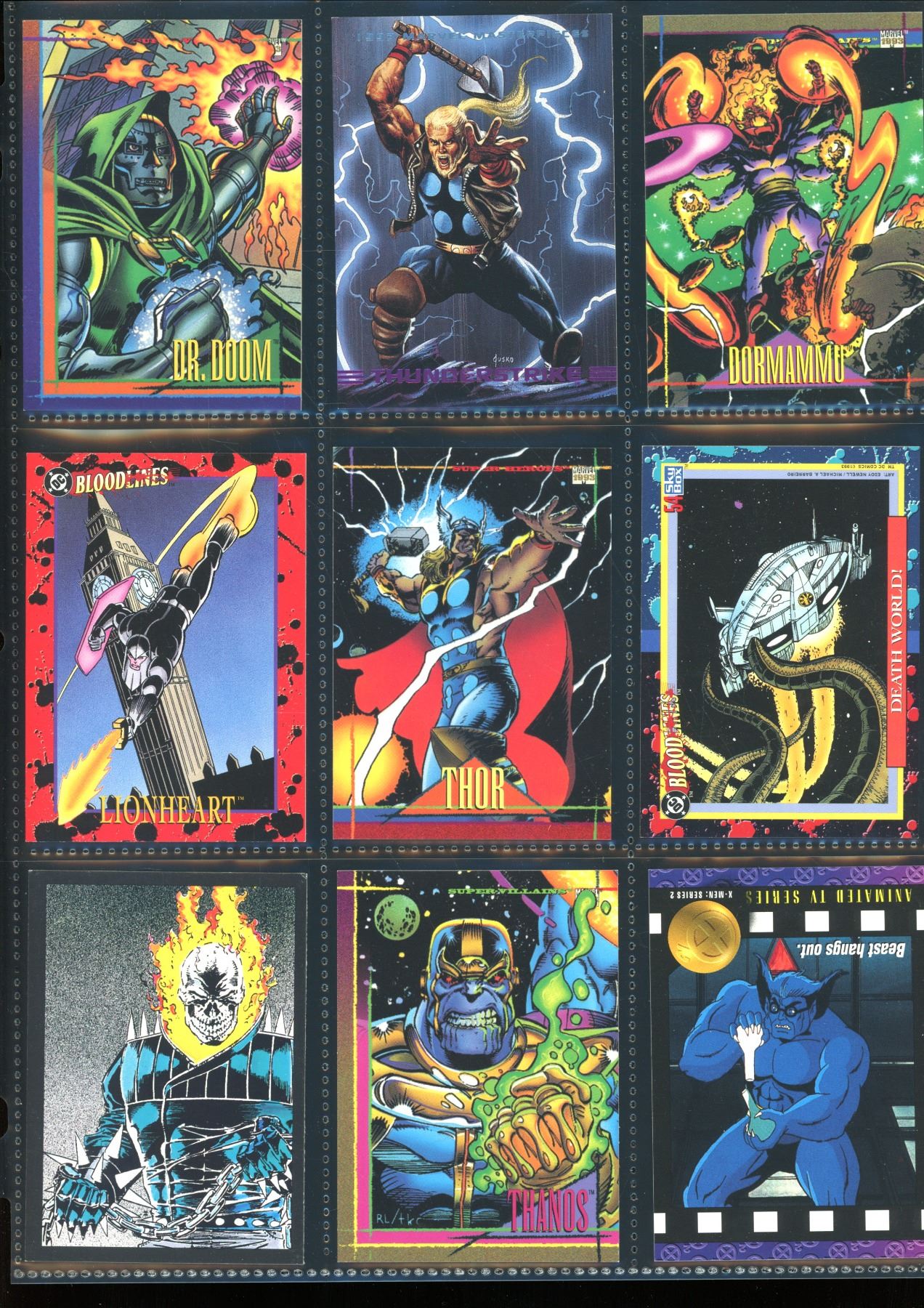 Lot Of 9 Various Marvel & DC Collector Cards