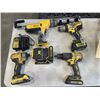 Image 2 : CORDLESS 20V DEWALT PALM SANDER, CAULKING GUN, 2 DRILLS, IMPACT GUN, 4 BATTERIES, CHARGER IN TOOL BA