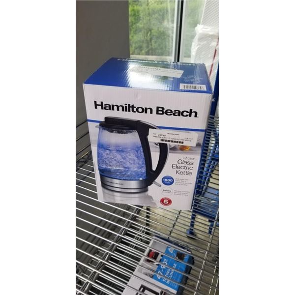 HAMILTON BEACH 1.7L GLASS ELECTRIC KETTLE - TESTEDE WORKING