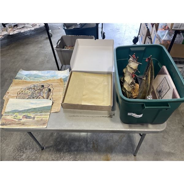 TOTE WITH DECOR ITEMS, PHOTO ALBUM AND HARDCOVER BOOK