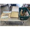 TOTE WITH DECOR ITEMS, PHOTO ALBUM AND HARDCOVER BOOK