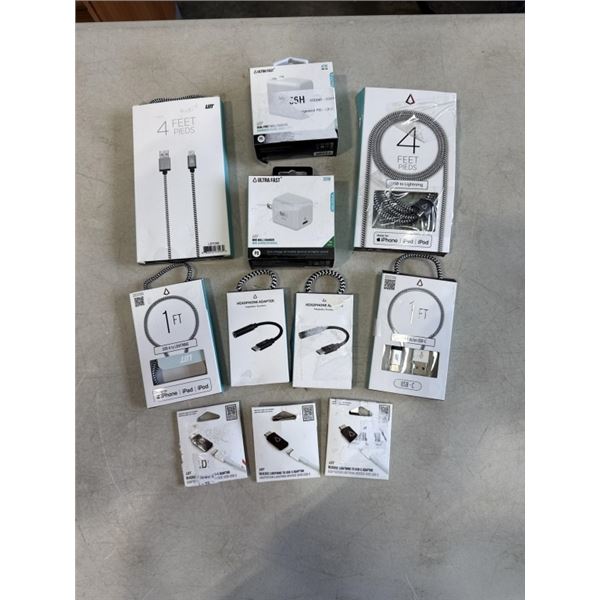 DUAL PORT WALL CHARGERS, USB-C AND LIGHTNING CABLES, REVERSE LIGHTNING TO USB-C ADAPTERS AND HEADPHO