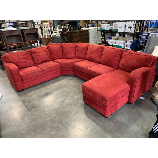 4PC RED MICROFIBRE SECTIONAL CORNER SOFA, MADE IN CANADA