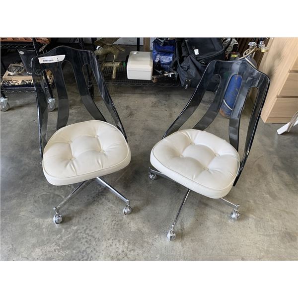 PAIR OF MID CENTURY LUCITE SWIVEL DINING CHAIRS