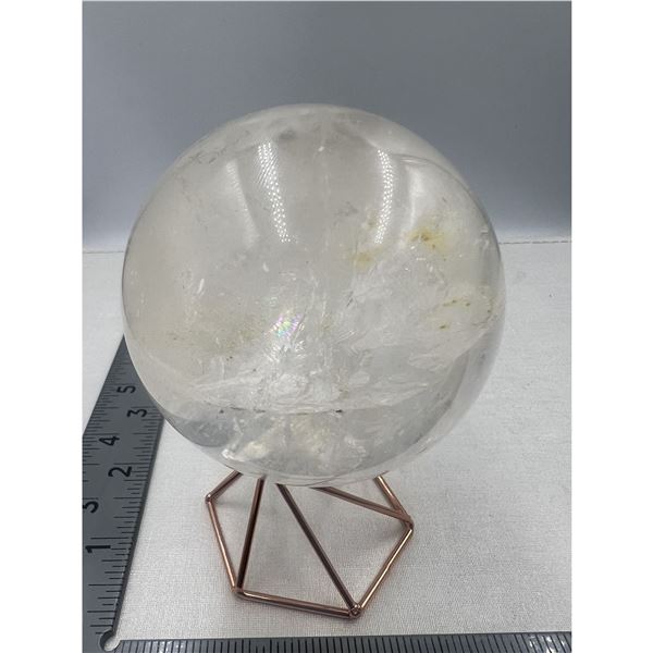 75 MM LARGE CLEAR QUARTZ SPHERE WITH YELLOW INCULSION