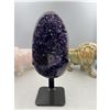 Image 1 : 9.5 X 3.8 INCH  HIGH GRADE URUGYAN AMETHYST CLUSTER ON METAL STAND