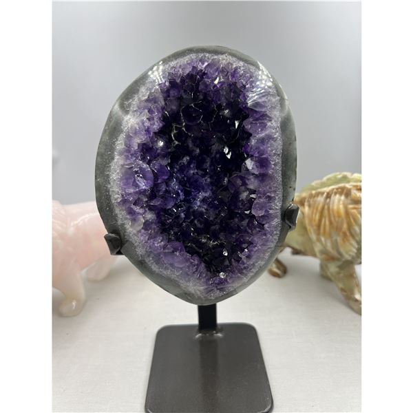 10 X 4.7 INCH  AMETHYST CRYSTAL ON STAND BEAUTIFUL PIECE DARK COLOURS