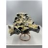 Image 1 : 8 X 8 INCH BLACK CRYSTAL WITH YELLOW CALCITE QUARTZ  SPECIMEN ON  STAND COLLECTOR PIECE