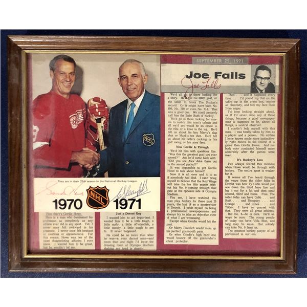 TRIPLE AUTOGRAPH -- SEPT 25, 1971 GORDIE HOWE NHL DEPARTURE ARTICLE BY JOE FALLS, DETROIT FREE PRESS