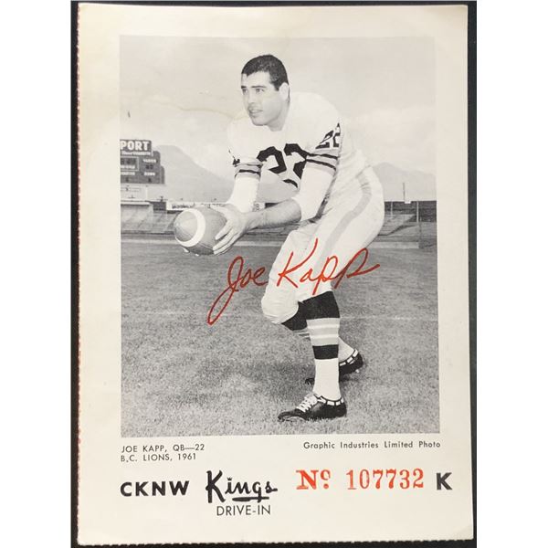 1961 B.C. LIONS CKNW JOE KAPP (HOF)
