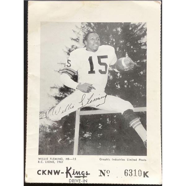 1961 B.C. LIONS CKNW WILLIE FLEMING (HOF)