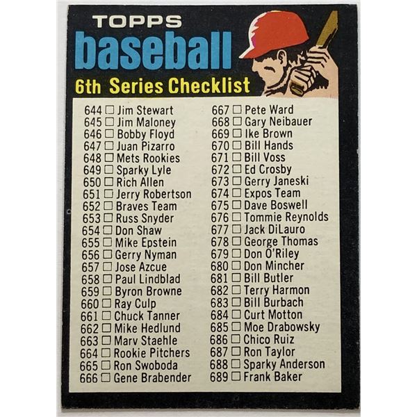 1971 TOPPS HIGH NUMBERS CHECKLIST