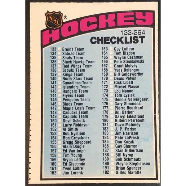 1976-77 O-PEE-CHEE CHECKLIST