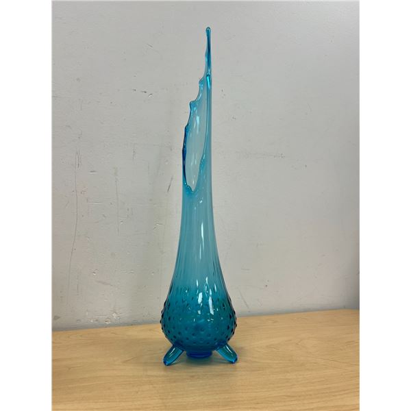 Mid Century Aqua Blue 3 Footed Swung Art Glass Vase 17.25"T