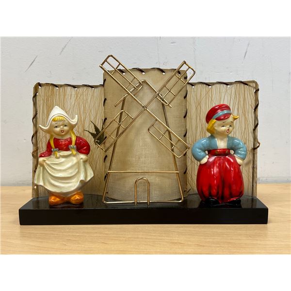 Vintage Dutch Boy / Girl / Windmill Themed Lamp (works) Approx: 12"W 8"T
