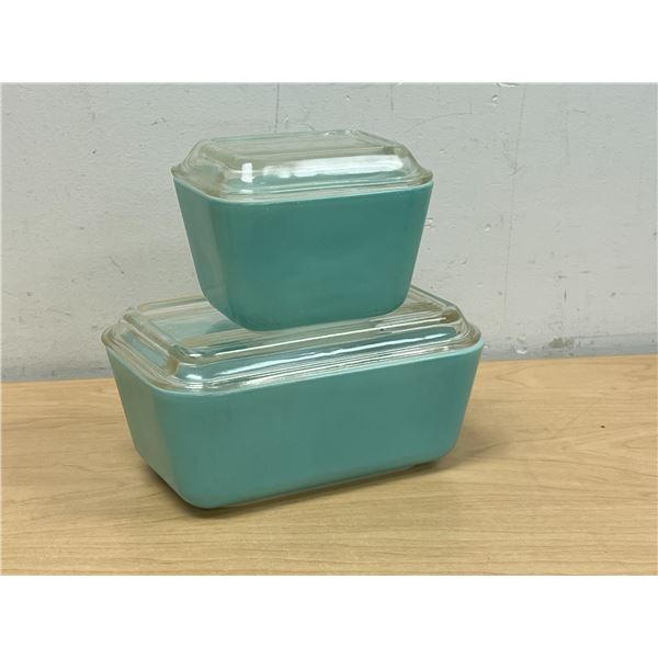 2 Turquoise Blue Pyrex Fridge Leftover Dishes with Lids