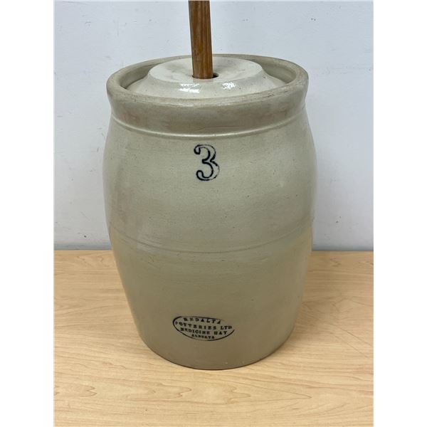 Medalta Potteries Ltd. Medicine Hat 3 Gallon Butter Churn With Paddle & Lid see photos