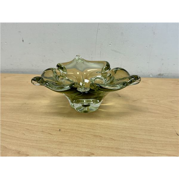 Heavy Green Art Glass Ashtray 7" W