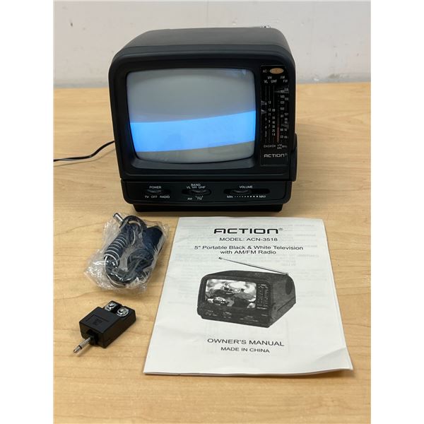 Action 5" Black & White Portable Television & Accessories - tested quickly and worked
