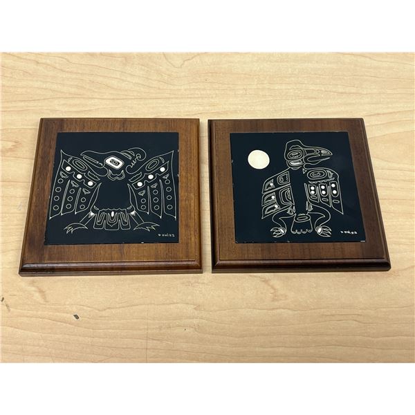 Beryl & Colin Eales Pacific NW Haida Handmade Scraperboards Eagle & Raven 5.5"