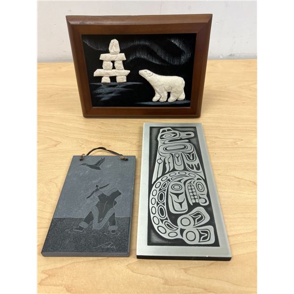 3 Indigenous Themed Art Pieces - Picture Frame Approx: 8.25x6.25"