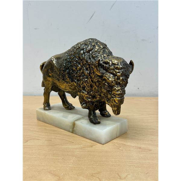 Metal Bison on Stone Base 8"W 6.25"T