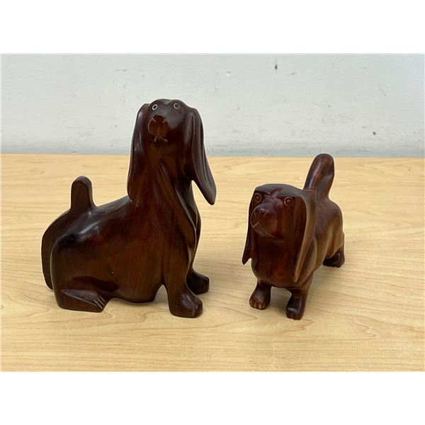 2 Figural Wooden Dog Carvings - Larger approx: 5.75"T 4.5"W