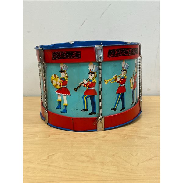 Vintage Tin Litho Drum 10"W 6.75"T see photos