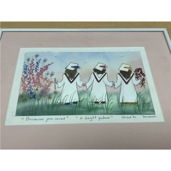 Lee Cameron "Because You Cared" "A Bright Future"  Frame approx: 12.25x15.5"