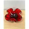 Image 3 : Red / Clear Thick & Heavy Art Glass Ashtray 7.25"