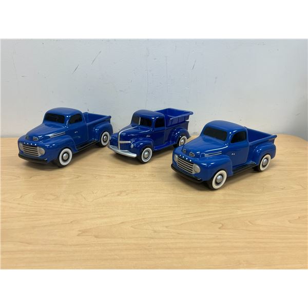 3 Vintage Style Ceramic Ford Pick Up Trucks - Small plant holders? 10"