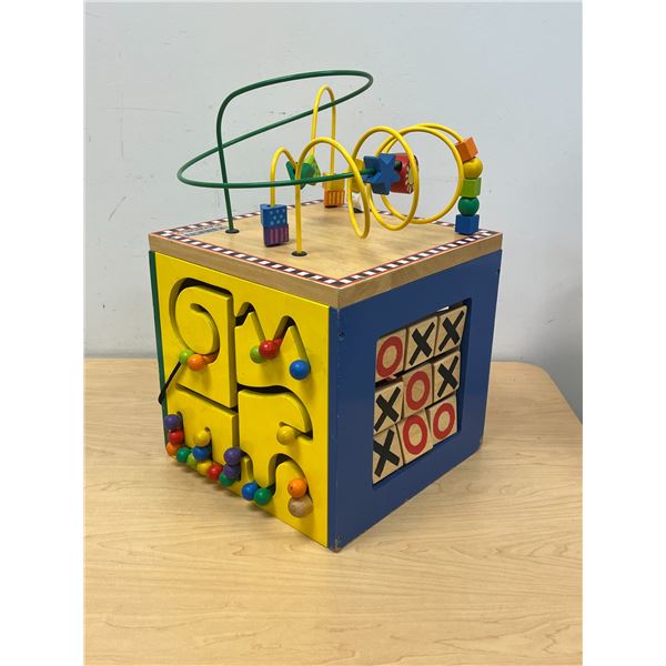 Battat Wooden Activity Cube - some play wear, see photos. 12 x 12 & 19"T