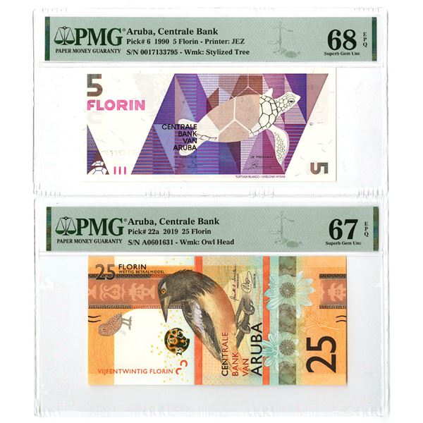 Aruba. Centrale Bank Van Aruba, 1990 & 2019, High Grade Issued Banknote Pair.