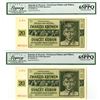 Image 1 : Bohemia & Moravia... Protectorate of Bohemia & Moravia, 1944, Sequential Specimen Banknote Pair.