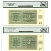 Image 2 : Bohemia & Moravia... Protectorate of Bohemia & Moravia, 1944, Sequential Specimen Banknote Pair.