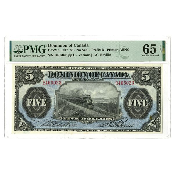 Dominion of Canada, 1912, $5 High Grade Issued Banknote