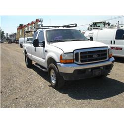 2001 FORD F250 XLT SUPER DUTY 4X4 SUPER CAB PICKUP, s/n: 1FTNX21F41EB95346