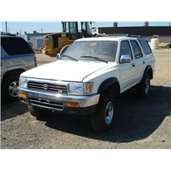 1995 TOYOTA 4 RUNNER SPORT UTILITY VEHICLE, s/n: JT3VN29V0S0038725