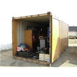 8FT X 20FT SHIPPING CONTAINER WITH HYDRAULIC HOSE MACHINE, FITTINGS & MISC PARTS
