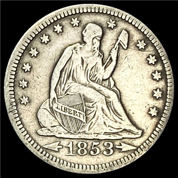 1853 Arrows Seated Liberty Silver Quarter LIGHTLY CIRCULATED