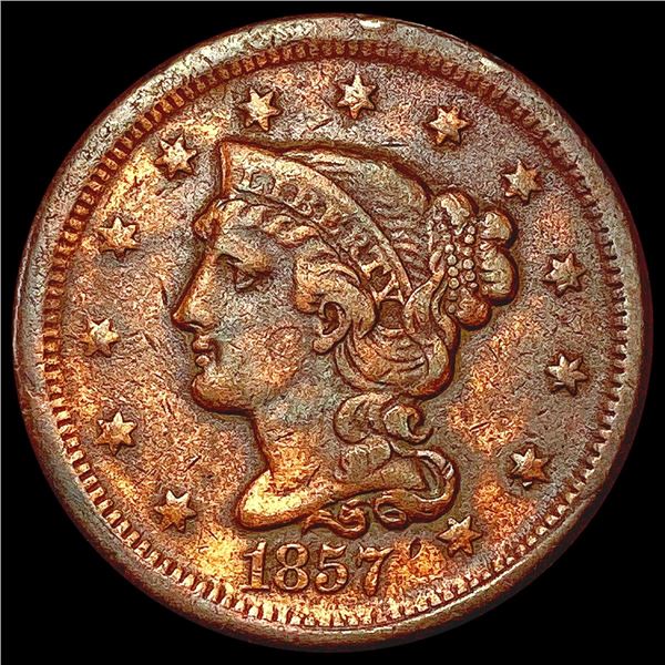 1857 Braided Hair Large Cent LIGHTLY CIRCULATED