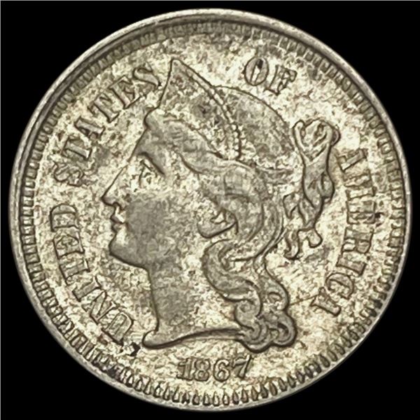 1867 Three-Cent Nickel CLOSELY UNCIRCULATED CLOSE
