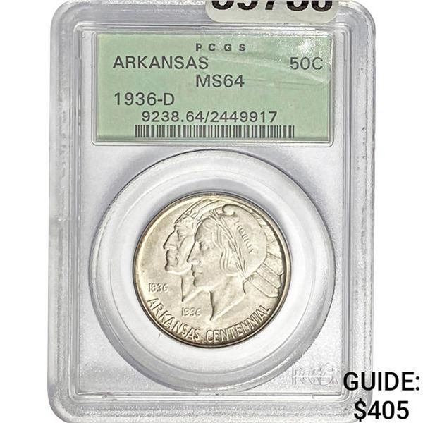 1936-D Arkansas Centennial 50C PCGS MS64
