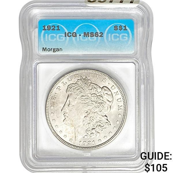1921 Morgan Silver Dollar ICG MS62