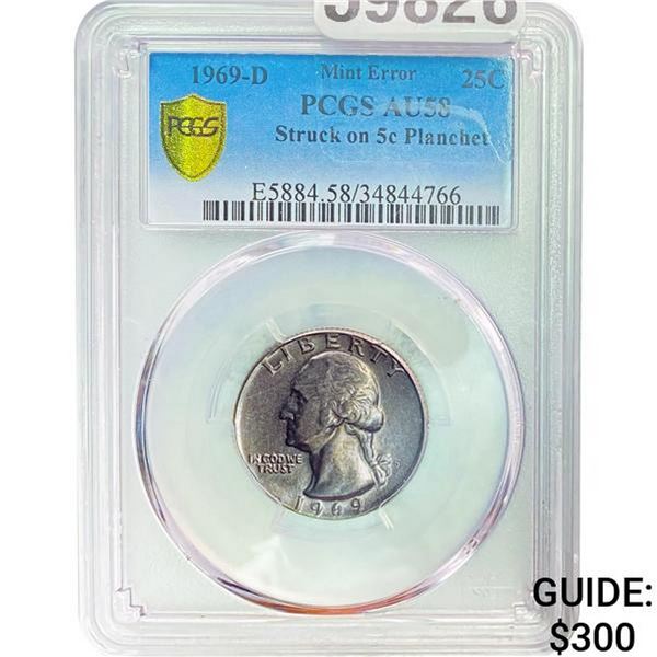 1969-D Quarter Struck on 5c Planchet PCG