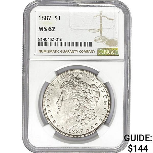 1887 Morgan Silver Dollar NGC MS62