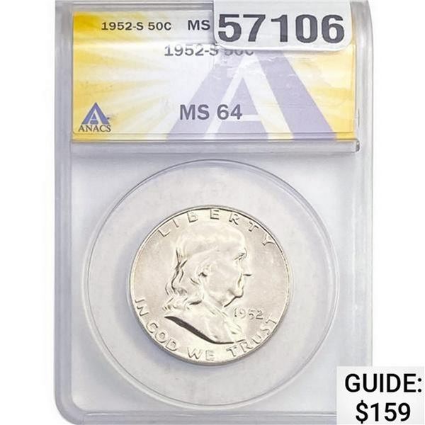 1952-S Franklin Half Dollar ANACS MS64