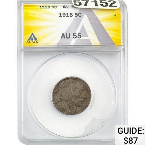 1916 5C Buffalo Nickel ANACS AU55